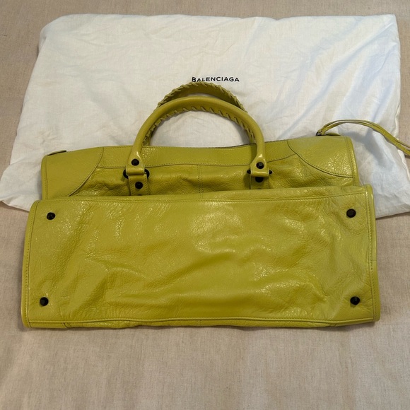 💙Balenciaga Electric Yellow  Juane Poussin “Work” Bag Classic Hardware💙💙💙Tags - Picture 4 of 11